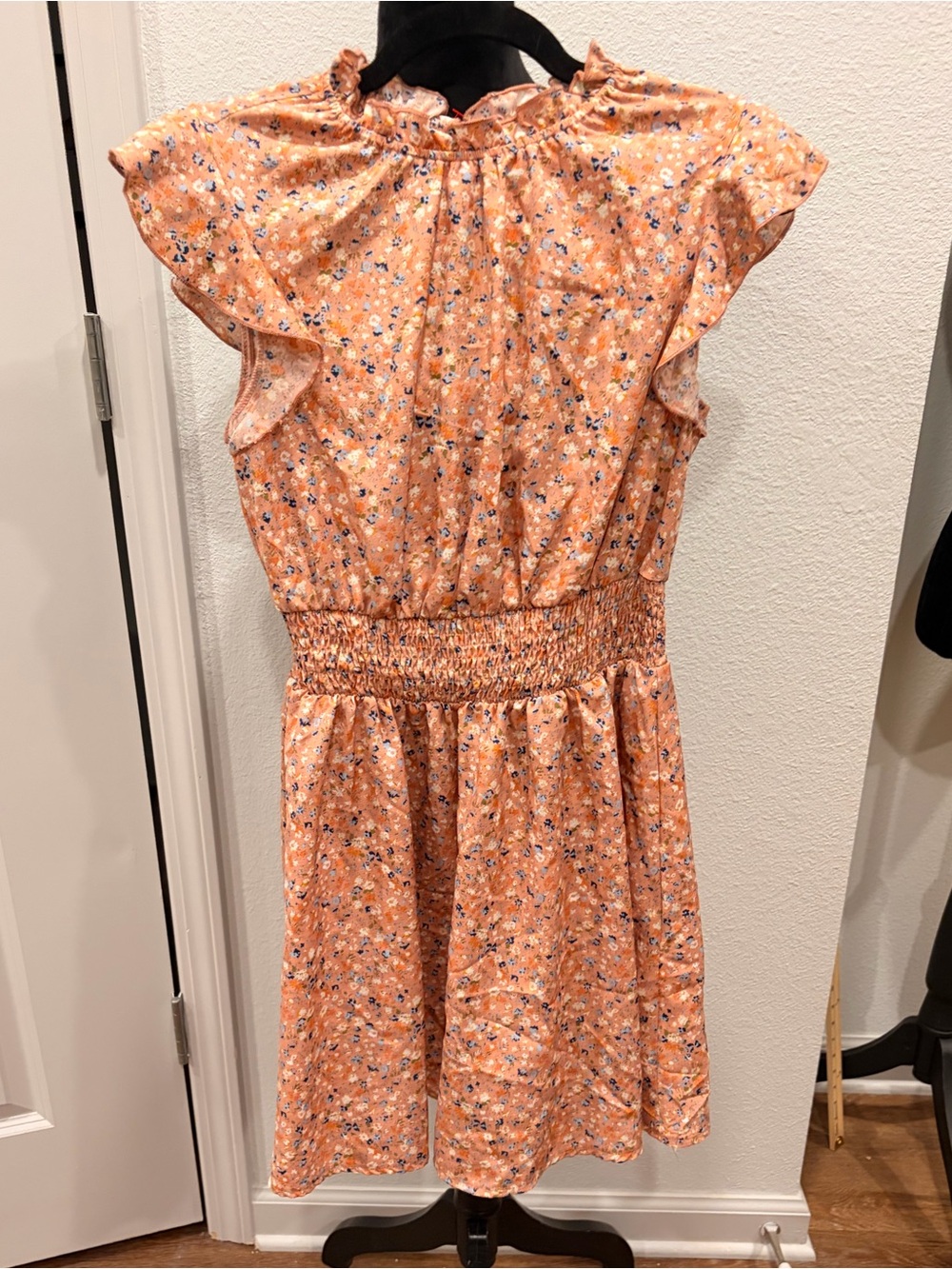 Women’s Small Floral Blush Orange Smocked Waist Dress